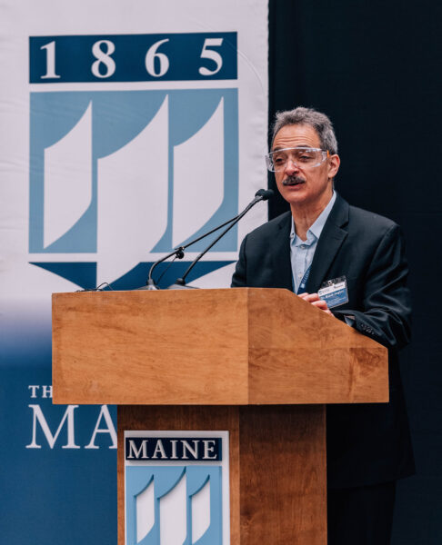 Dr. Habib Dagher, Executive Director of UMaine’s Advanced Structures and Composites Center, at the April 23 unveiling. 
