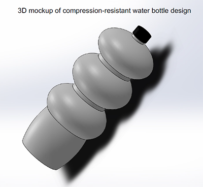 This rendering shows the winning Strong Bottle design proposed by the team from Boise State University in Idaho. By resisting flattening, up to 15 percent more PET can be recycled, the team asserts.