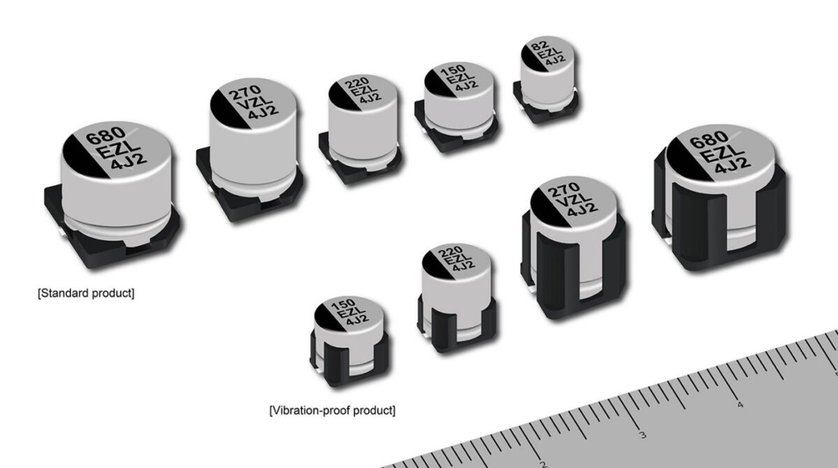 First High Capacitance Type Conductive Polymer Hybrid Aluminum Electrolytic Capacitors for Automotive Guaranteed to Operate at 135°C, courtesy from Panasonic.