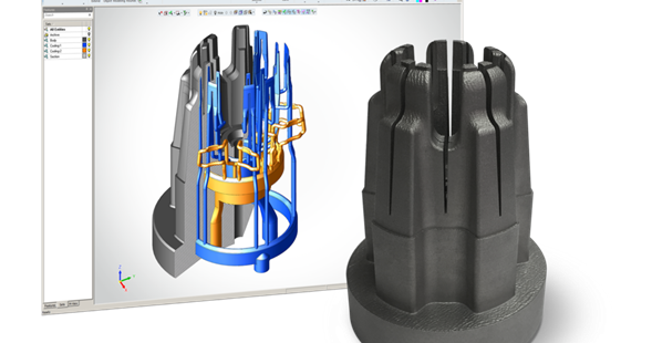 Additive manufacturing allows intricate cooling channel designs, improving heat rate removal and avoiding hot spots, which may compromise part quality. Image courtesy of 3D Systems.