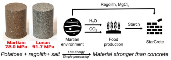 Star-crete: a starch-based regolith biocomposite. Courtesy of StarCrete: A starch-based biocomposite for offworld construction.