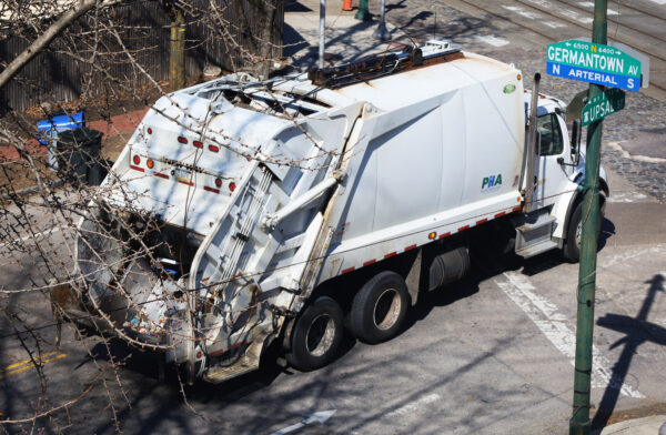 Municipal waste vehicle in Philadelphia, Pennsylvania. These trucks will bring recycling to the new facility, which WM will process. Photo by Julienne Smith.