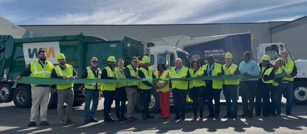 Mayor Cherelle Parker and WM sanitation workers at the ribbon cutting for the updated Philadelphia Recycling Facility in Pennsylvania. Courtesy of WM Completes $40 Million in Upgrades to Automate the WM Philadelphia Recycling Facility.